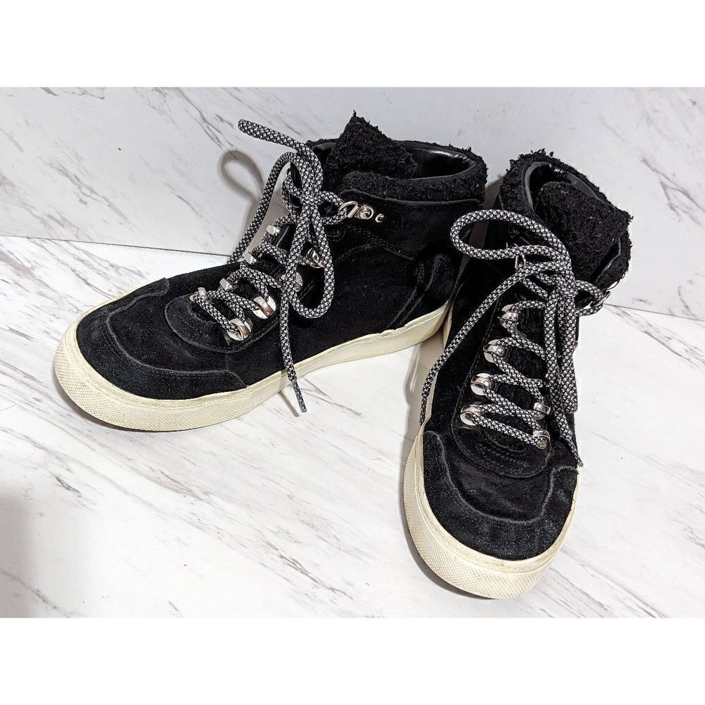 Marc Fisher Women's Black Suede Faux Fur High Top Ankle Sneaker Shoes Size 8